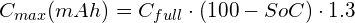 C_{max}(mAh) = C_{full} \cdot (100 - SoC) \cdot 1.3